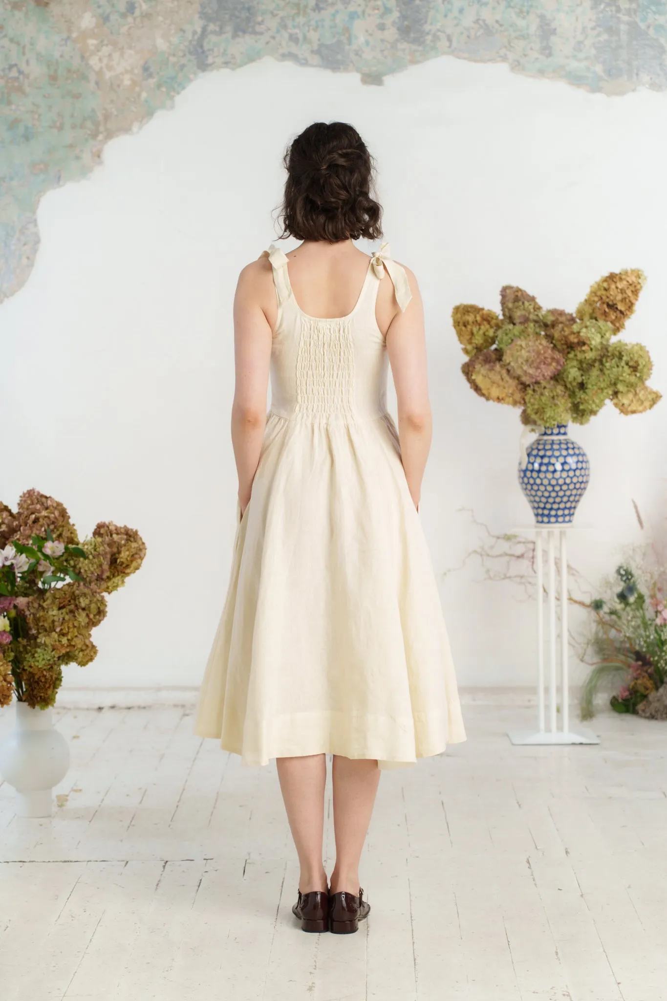 Amelia Dress, Sleeveless, Hemp, Milky White
