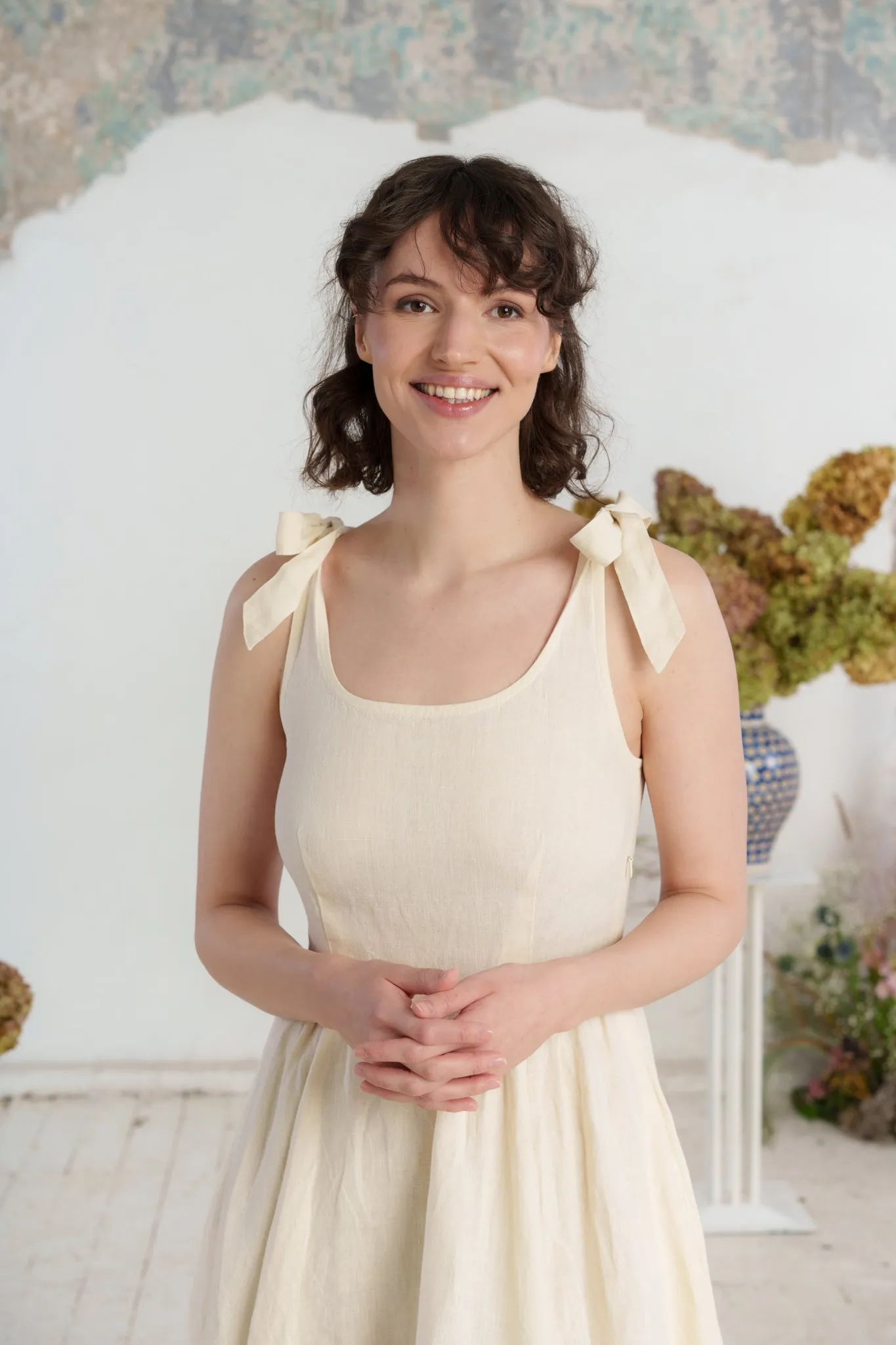 Amelia Dress, Sleeveless, Hemp, Milky White