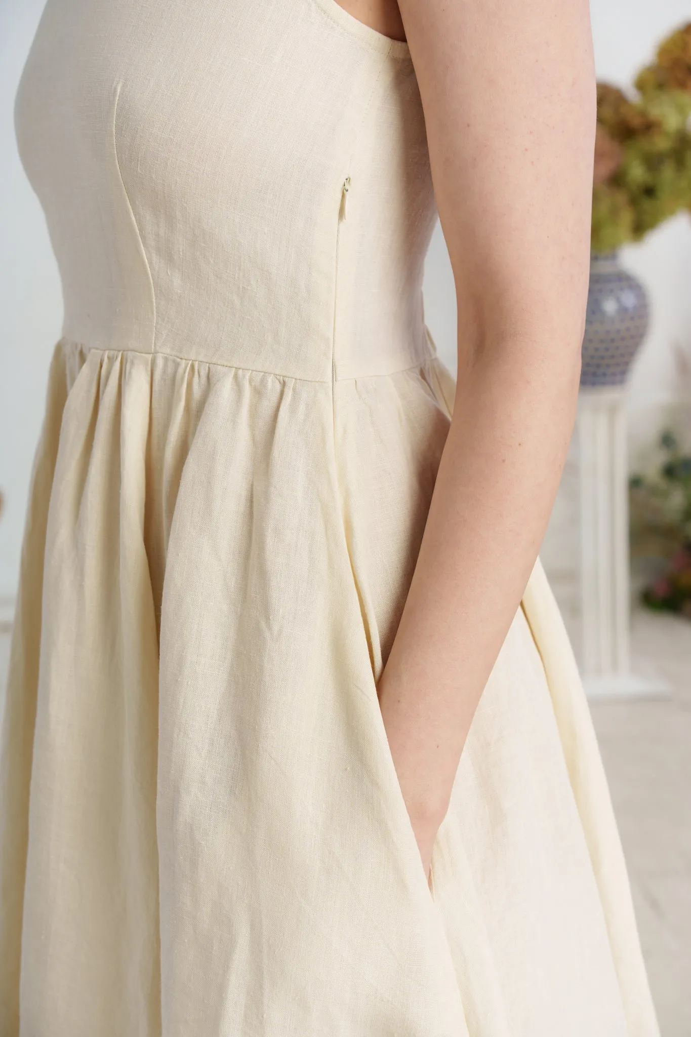 Amelia Dress, Sleeveless, Hemp, Milky White