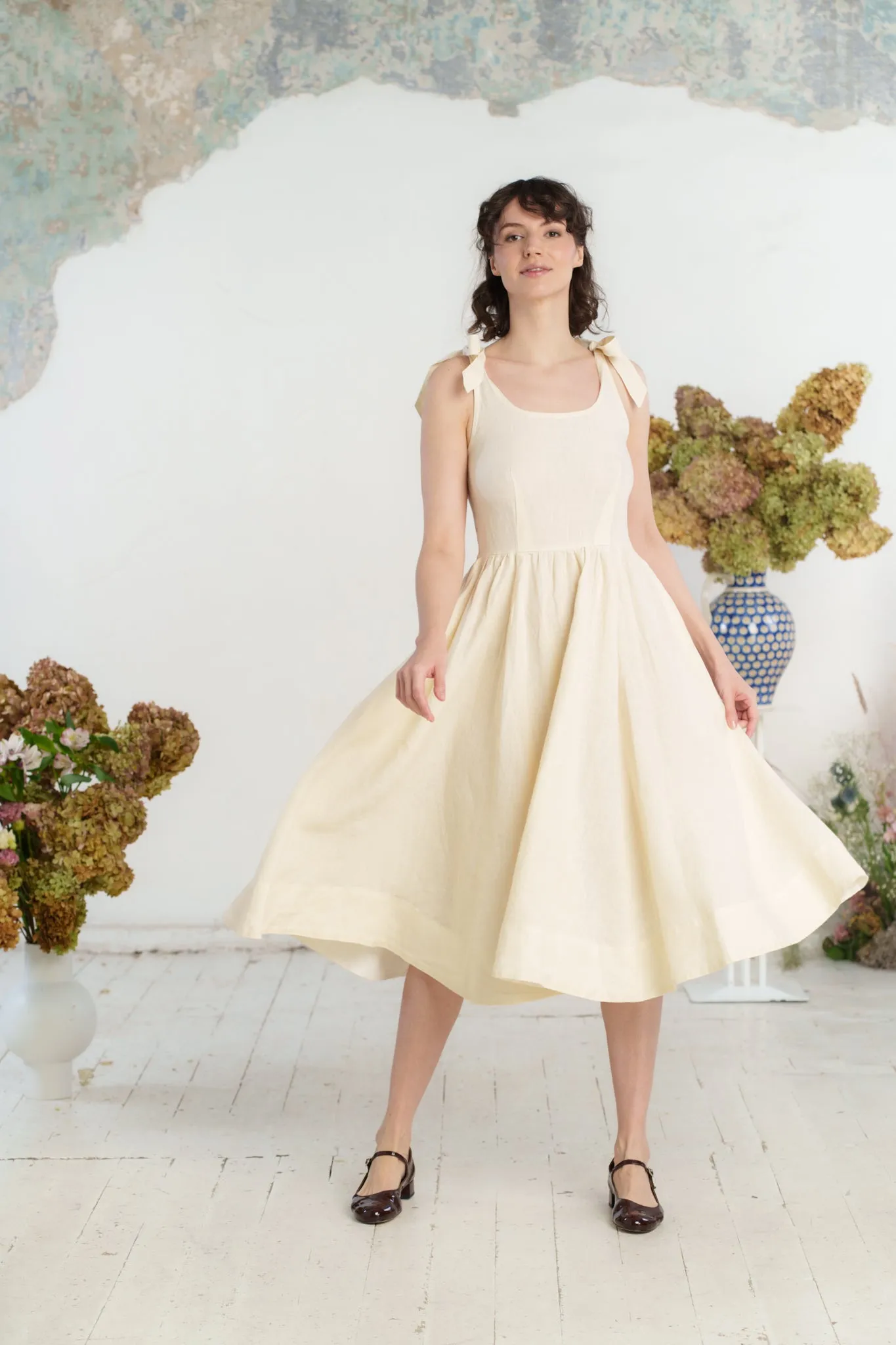 Amelia Dress, Sleeveless, Hemp, Milky White