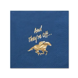 And They're Off Racehorse Navy Beverage Napkins - Foil Hot Stamped