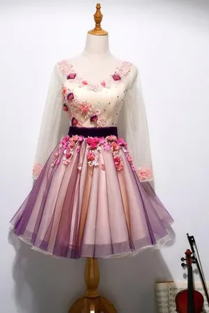 Anneprom A-line V-neck Tulle Homecoming Dress Short Prom Drsess  APH0090