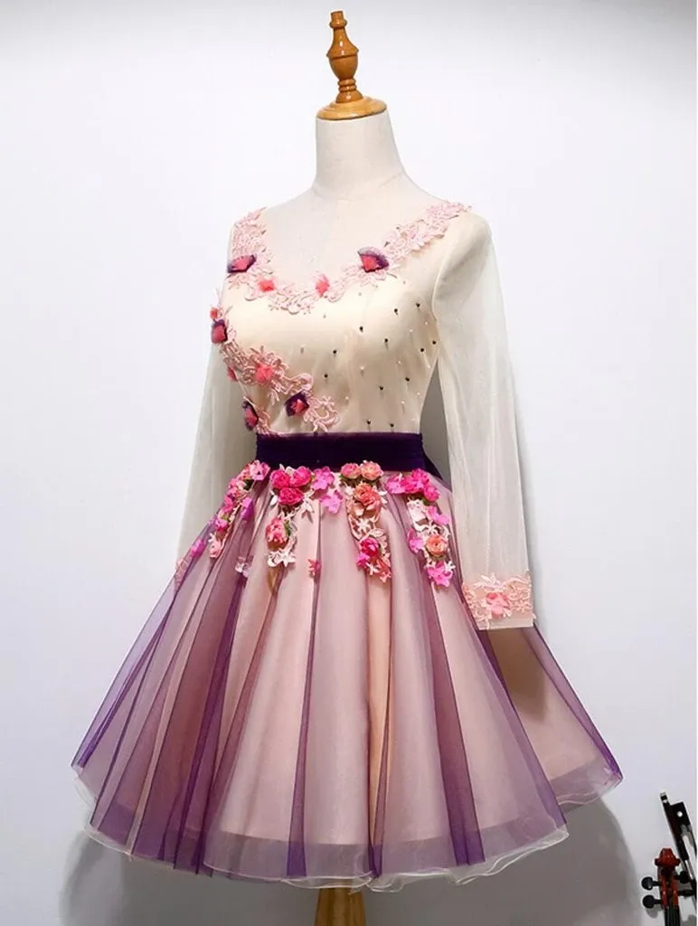 Anneprom A-line V-neck Tulle Homecoming Dress Short Prom Drsess  APH0090