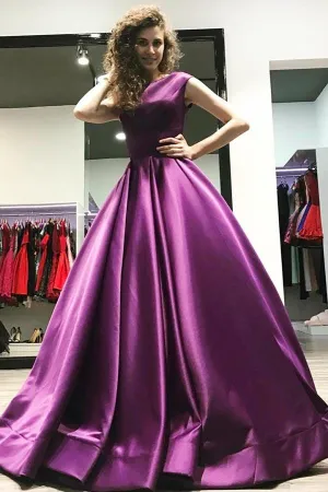 Anneprom Ball Gown V-Neck Sweep Train Satin Sleeveless Backless Prom Dress APP0232
