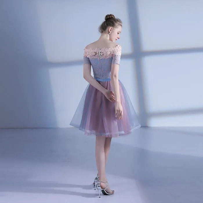 Anneprom Charming Homecoming Dresses Short A-line Off-the-shoulder Tulle Cheap Prom Dress APH0080