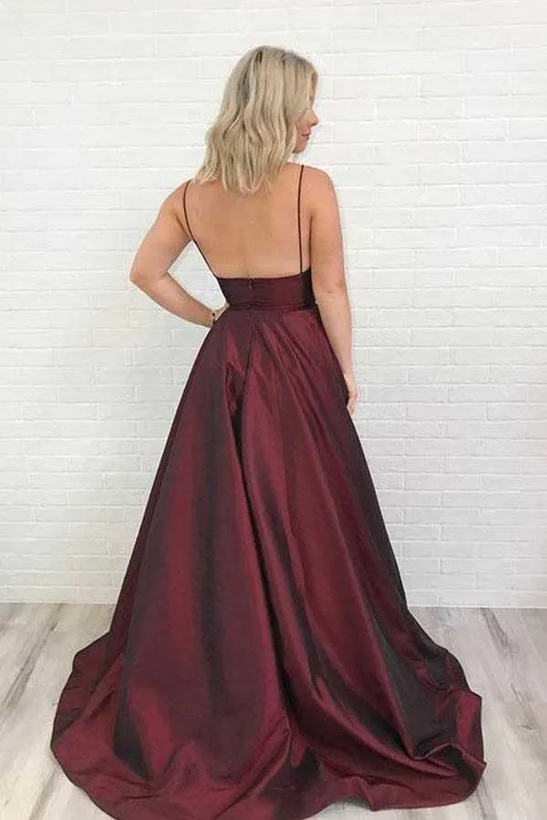 Anneprom Charming Satin Prom Dress Burgundy Prom Dress V Neck Prom Dress APP0277