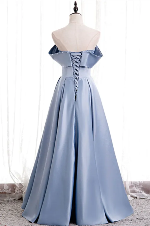 Anneprom Chic A line Off the shoulder Beaded Floor Length Prom Dress Satin Evening Dress APP0547
