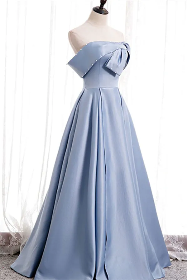 Anneprom Chic A line Off the shoulder Beaded Floor Length Prom Dress Satin Evening Dress APP0547
