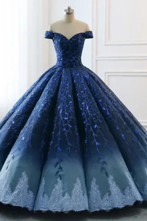 Anneprom Chic Ball Gonws Off-the-Shoulder Ombre Prom Dress Blue Shade Sequins Women Bride Gown Formal Dresses APW0283