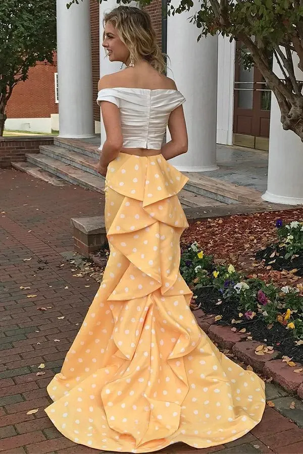Anneprom Chic Trumpet/Mermaid Off-the-shoulder Long Prom Dresses Two Pieces Evening Dress APP0425