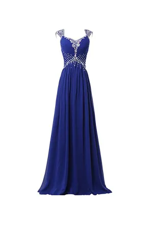 Anneprom Chiffon V-Neck Long Prom Gowns Party Dresses Bridesmaid Dresses APB0028