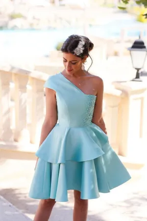 Anneprom Cute A-line One Shoulder Short Prom Drsess Homecoming Dress APH0046