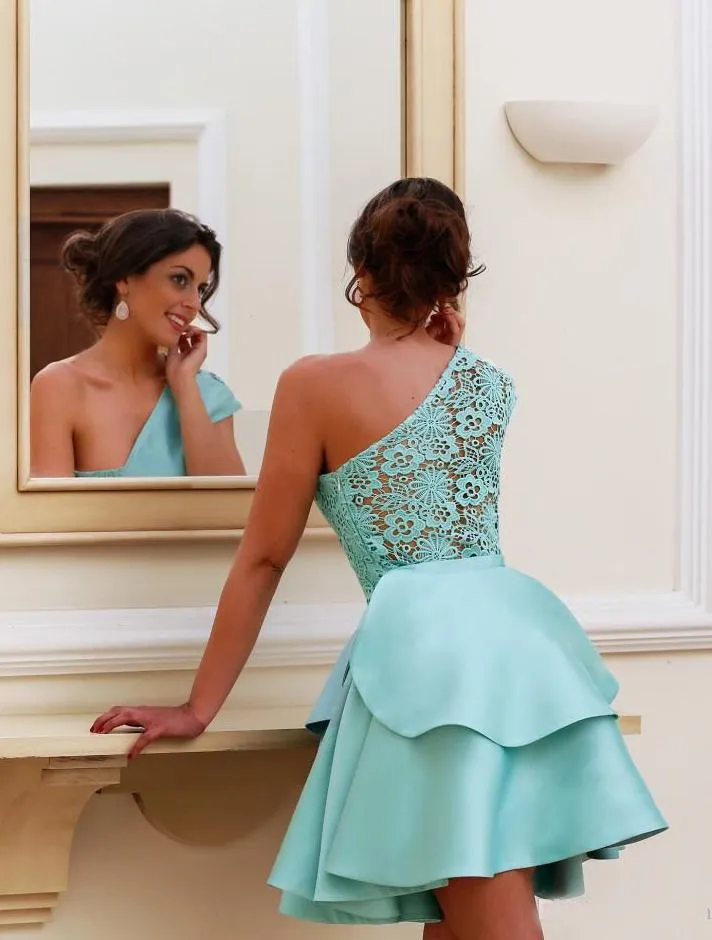 Anneprom Cute A-line One Shoulder Short Prom Drsess Homecoming Dress APH0046