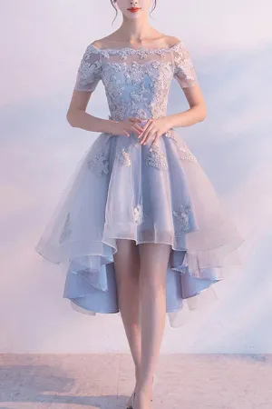 Anneprom High Low Homecoming Dress Off-The-Shoulder Tulle Short Prom Dress APP0280
