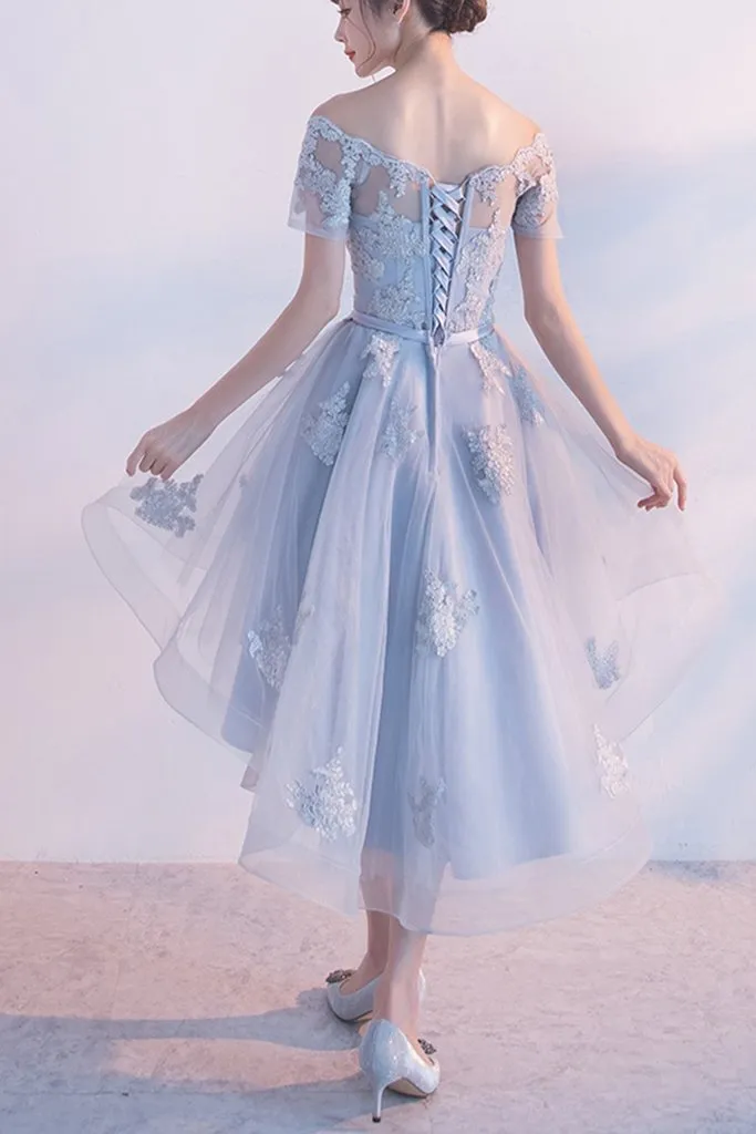 Anneprom High Low Homecoming Dress Off-The-Shoulder Tulle Short Prom Dress APP0280