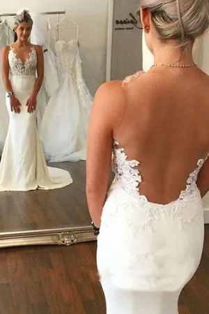 Anneprom High Quality Mermaid Sleeveless Sweep Train Wedding Dress APW0024