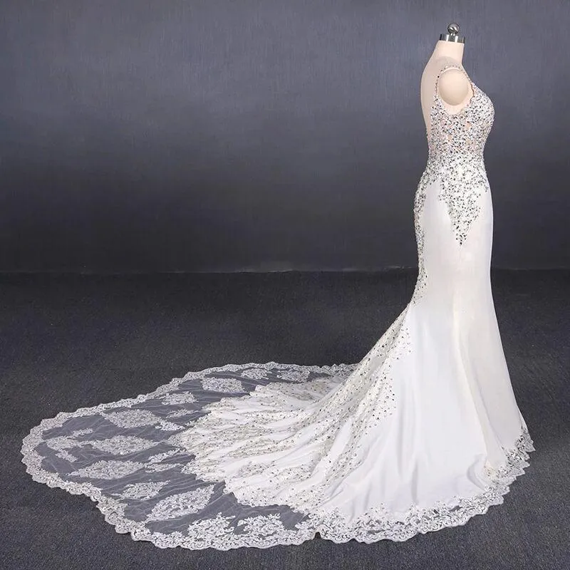 Anneprom Mermaid Spaghetti Straps Beading Wedding Dress, Elegant Appliques Bridal Dresses APW0237