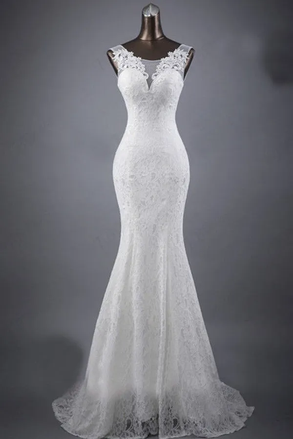 Anneprom Mermaid Sweetheart Sleeveless Lace Wedding Dress APW0317