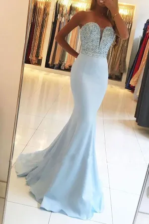Anneprom Mermaid Sweetheart Sweep Train Blue Prom Dress With Beading APP0203
