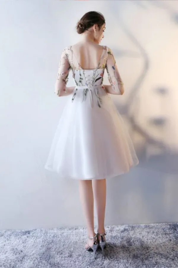 Anneprom New Arrival Scoop Short Prom Dress With Floral Short Sleeve Homecoming Dress Prom Dresses APH0204