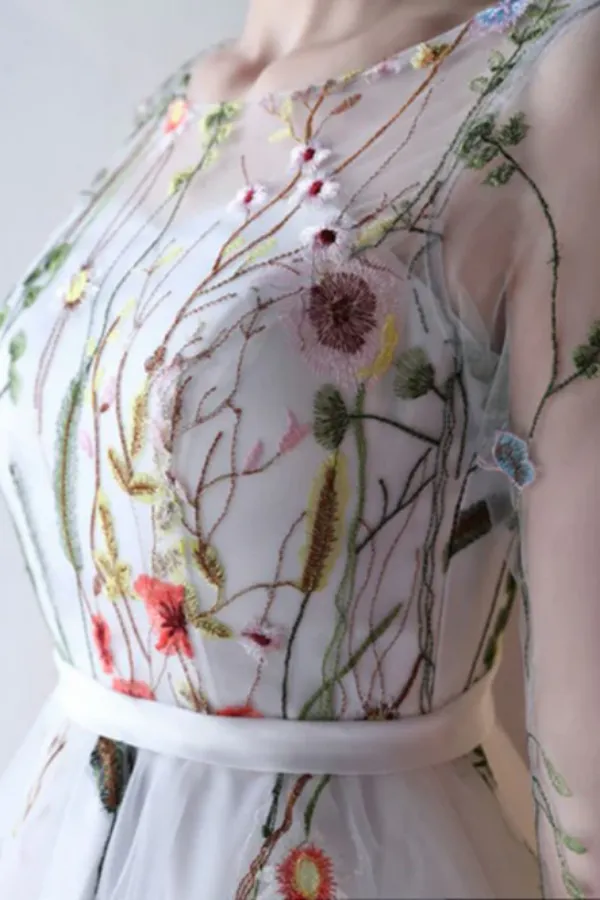Anneprom New Arrival Scoop Short Prom Dress With Floral Short Sleeve Homecoming Dress Prom Dresses APH0204