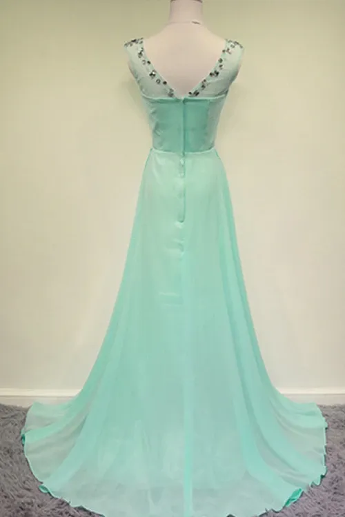 Anneprom Scoop Beading Chiffon Green Long Evening/Prom Dress APP0018