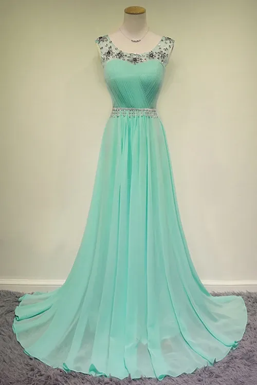 Anneprom Scoop Beading Chiffon Green Long Evening/Prom Dress APP0018