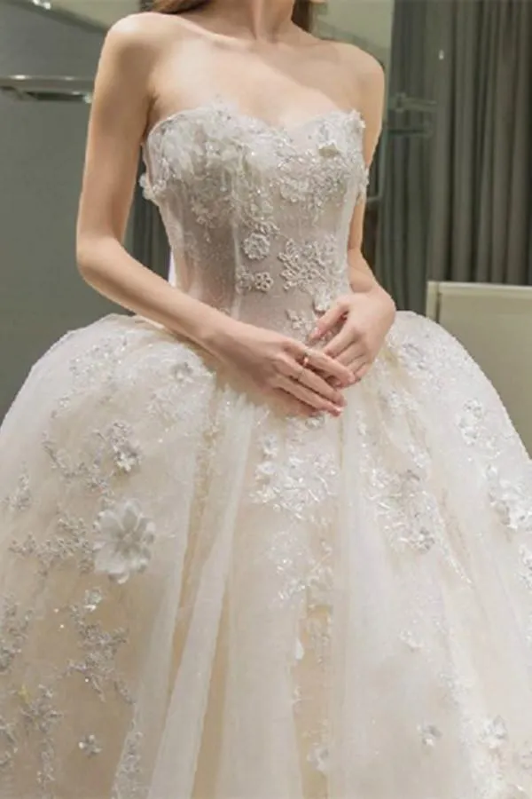 Anneprom Sweetheart Appliques Bowknot A-Line Floor-Length Wedding Dress APW0104