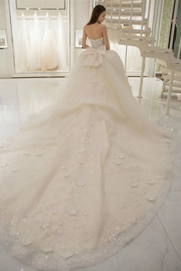 Anneprom Sweetheart Appliques Bowknot A-Line Floor-Length Wedding Dress APW0104