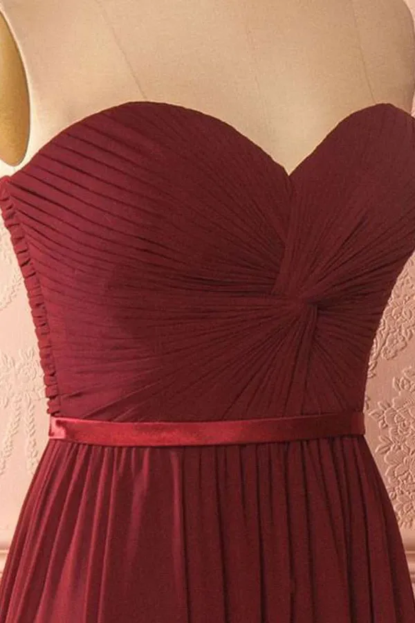 Anneprom Sweetheart Neck Chiffon Burgundy Long Prom Dress Bridesmaid Dress APP0177