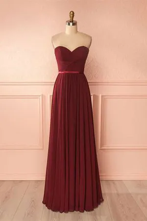 Anneprom Sweetheart Neck Chiffon Burgundy Long Prom Dress Bridesmaid Dress APP0177