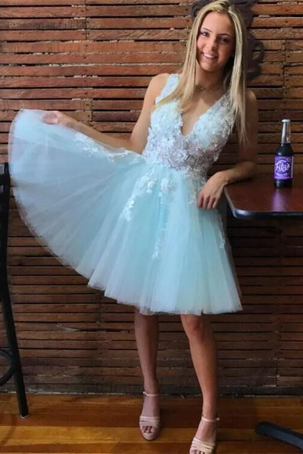 Anneprom Tie Back Appliqued Sheath Pink Short Prom Dress Homecoming Dress APH0006