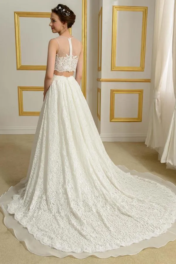 Anneprom Two Piece A-Line Court Train Lace Lace Wedding Dress Ball Gowns APW0034