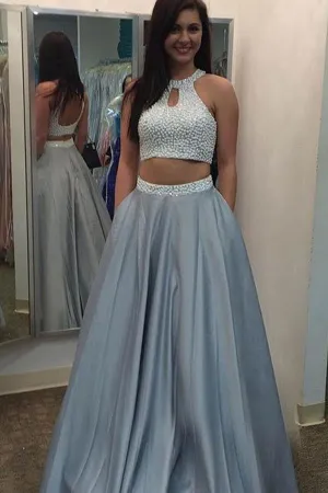 Anneprom Two Piece Prom/Eveing Dress A-Line Halter Floor Length Beading APP0273
