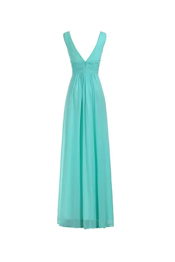 Anneprom V-Neck Ruched Waist Long Prom Evening Gown Bridesmaid Dress APB0040