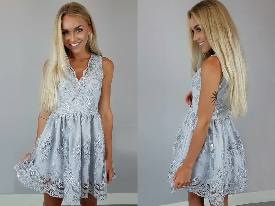 Anneprom V Neck Sleeveless Homecoming Dresses,Lace Up Appliques Short Prom Dress APH0126