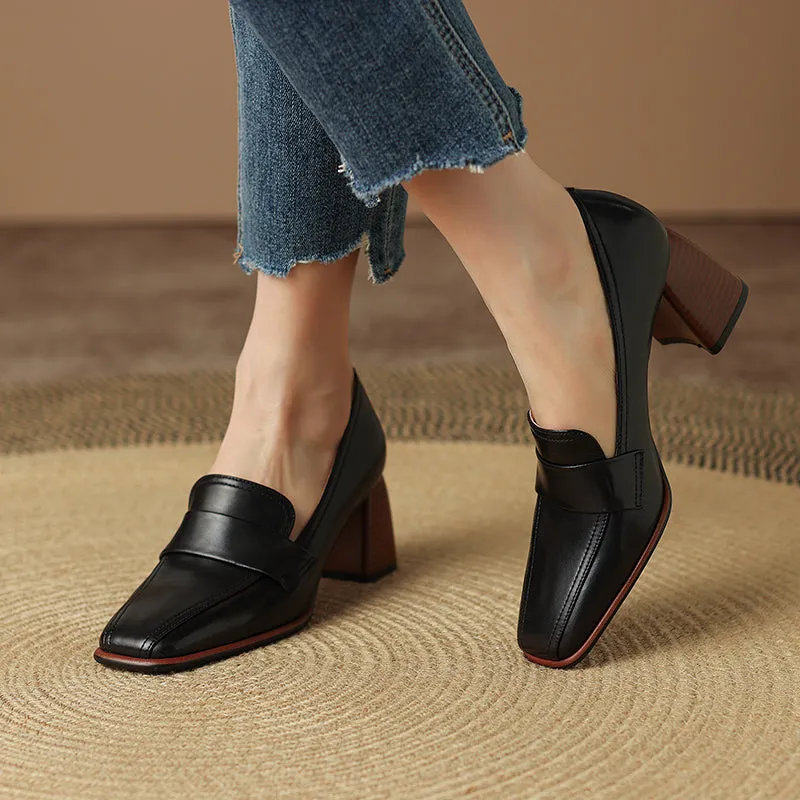 Aria Black Loafers with Heels