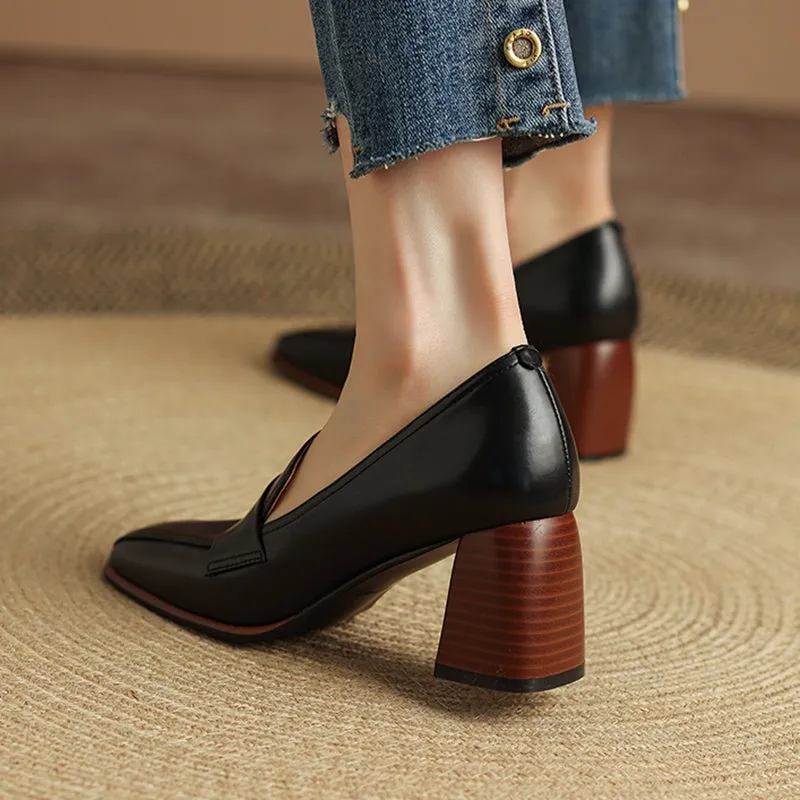 Aria Black Loafers with Heels