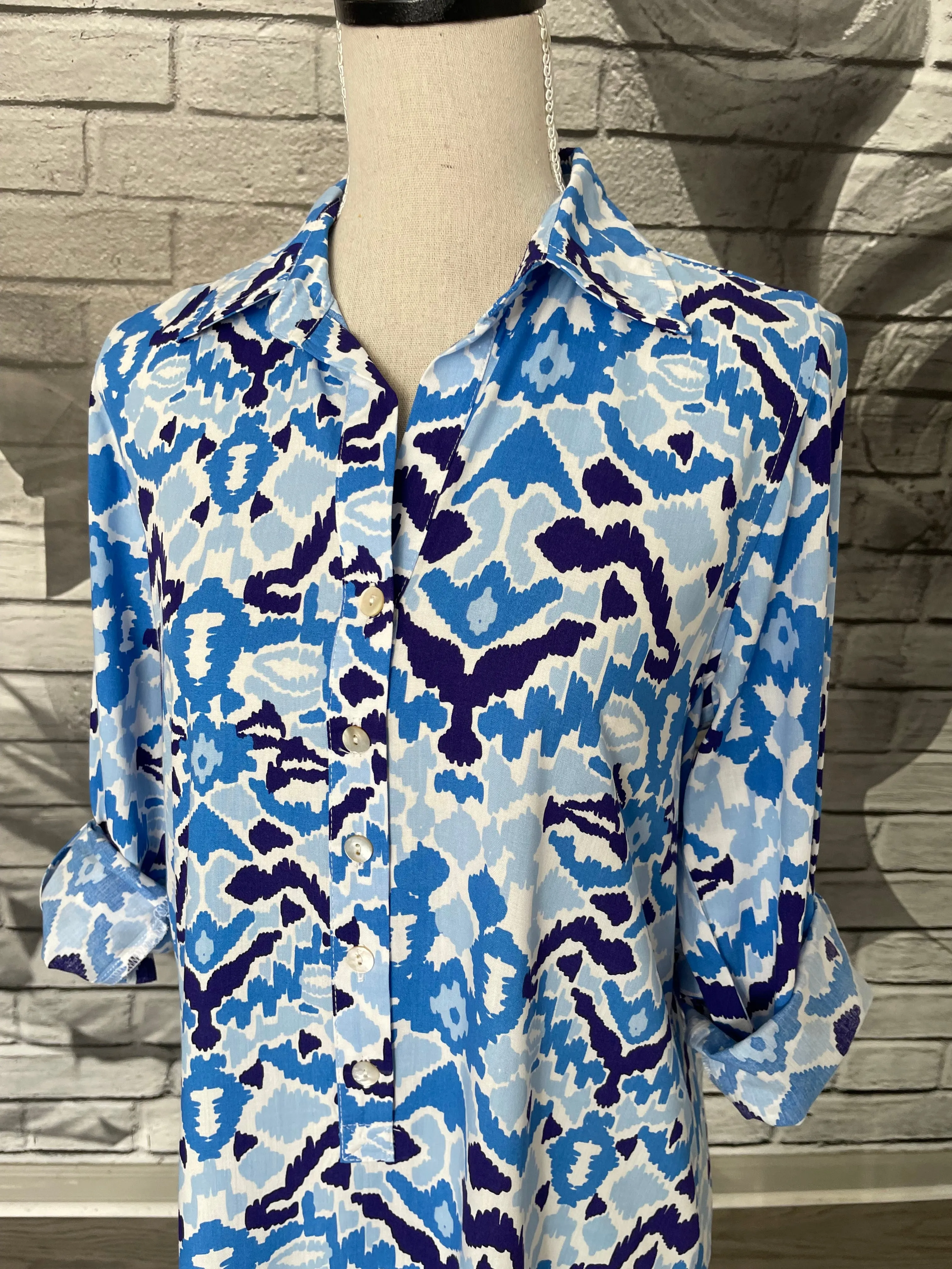 Augusta Dress in Blue Ikat
