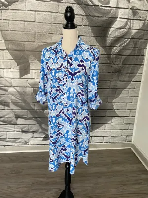 Augusta Dress in Blue Ikat