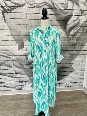 Augusta Midi Dress in Sea Green Watercolor