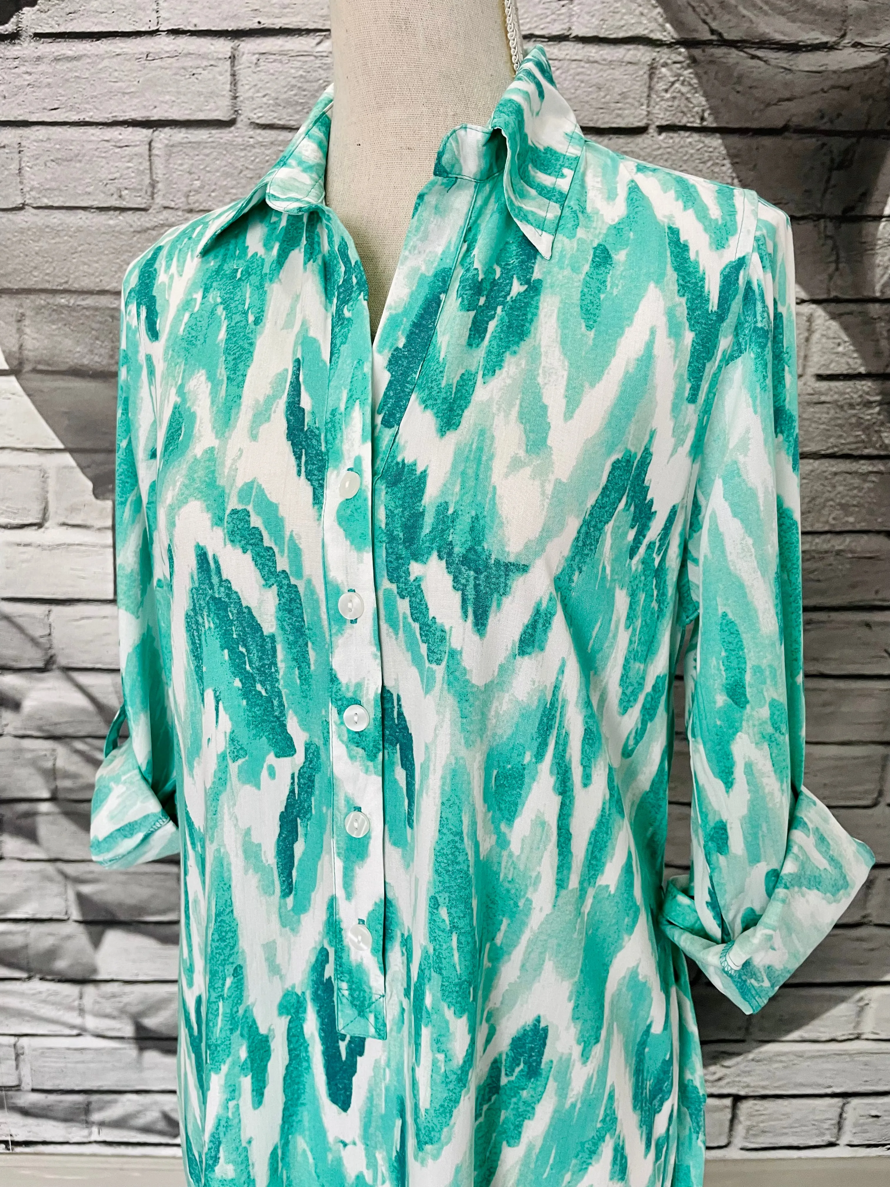 Augusta Midi Dress in Sea Green Watercolor