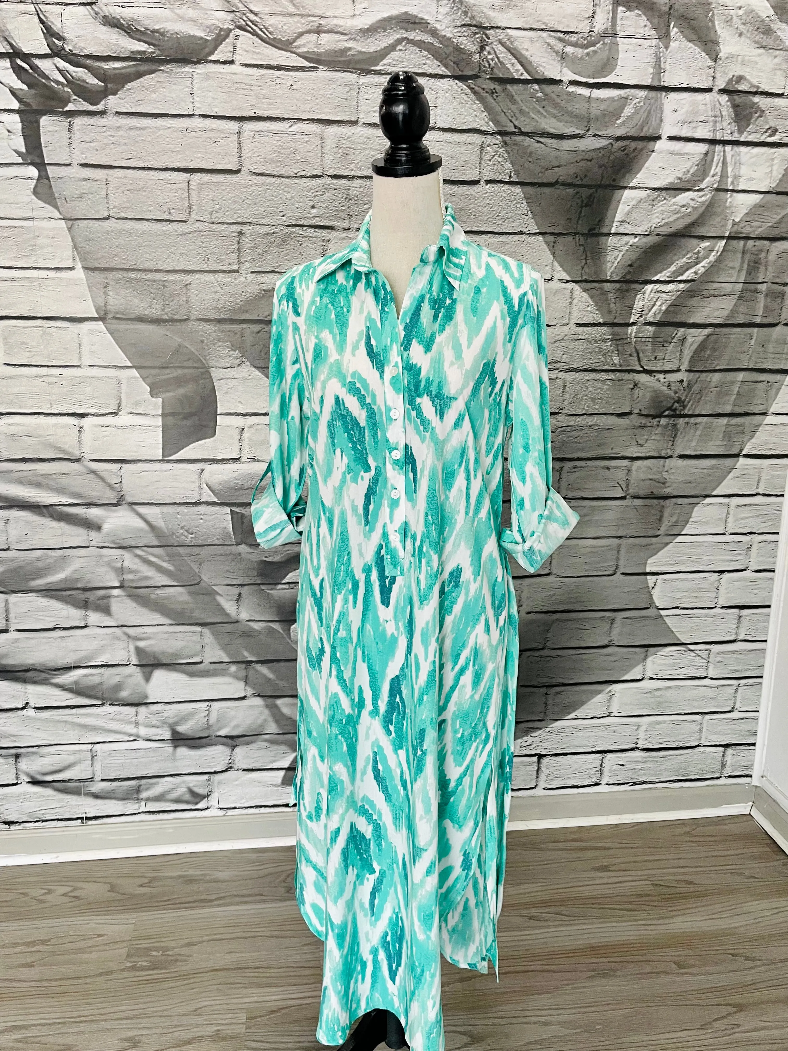 Augusta Midi Dress in Sea Green Watercolor