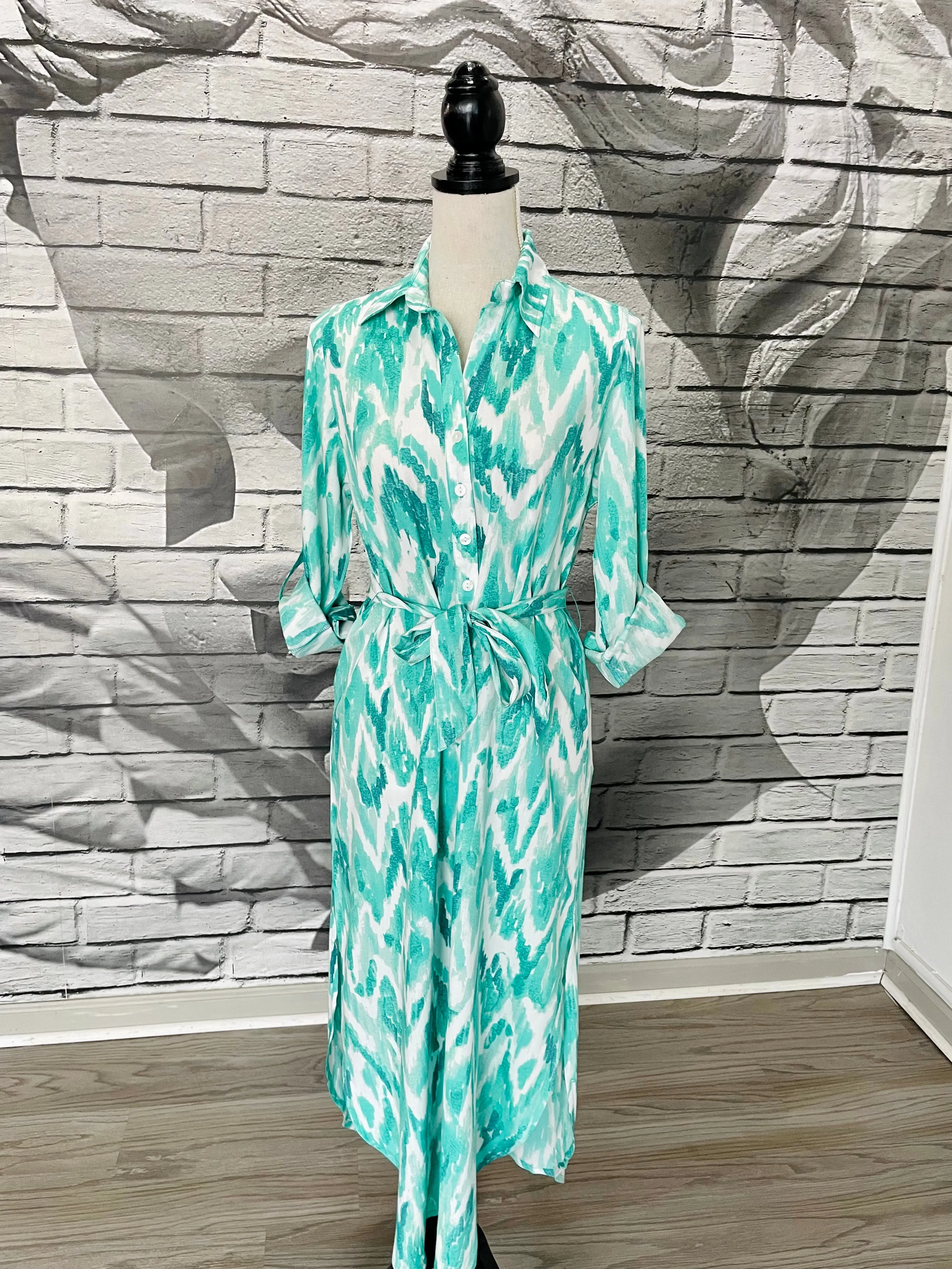 Augusta Midi Dress in Sea Green Watercolor
