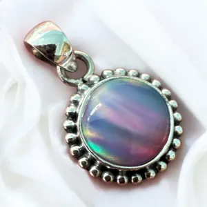 Aurora Opal Solid 925 Sterling Silver Pendant