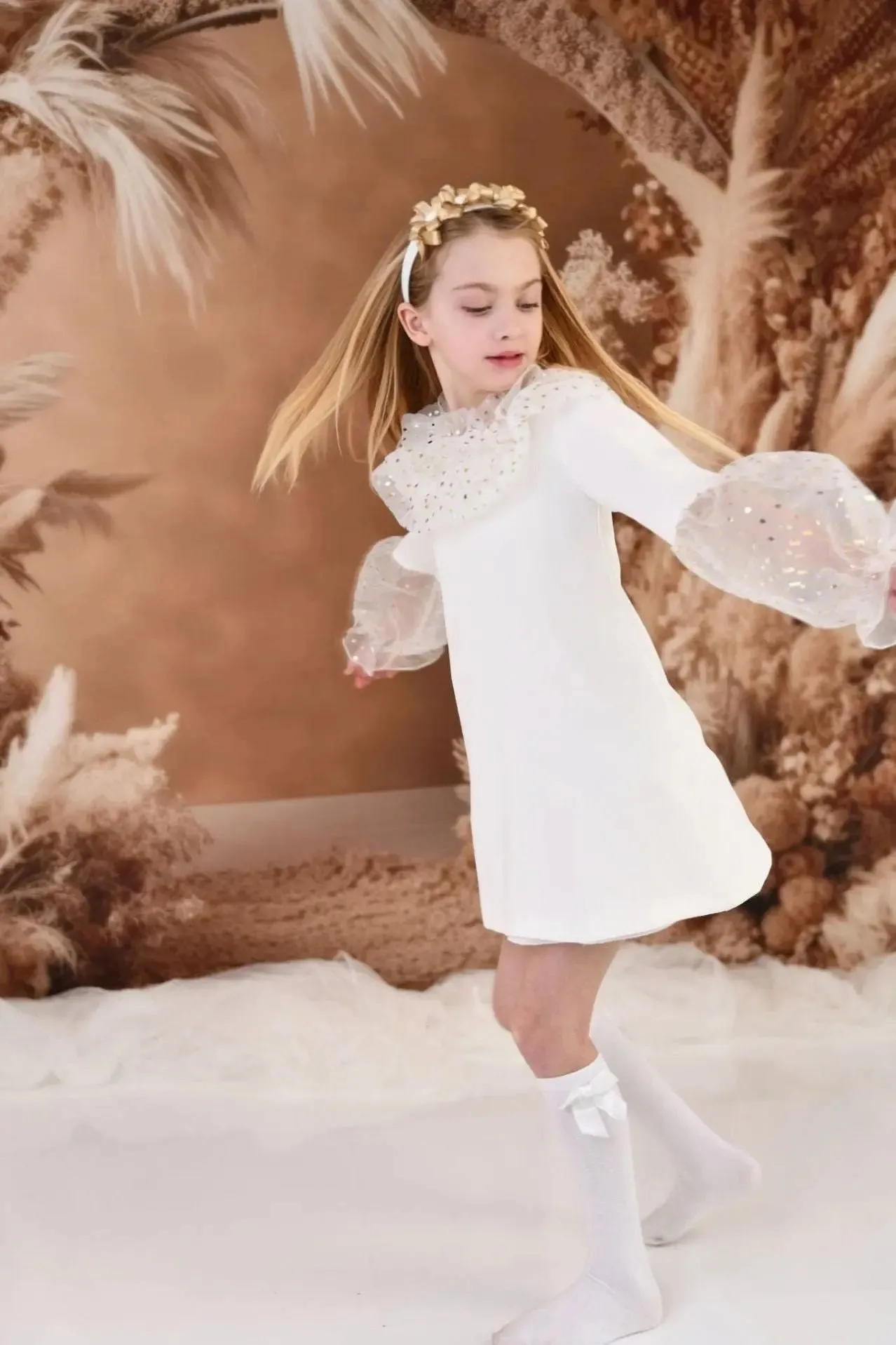 AW24 Rochy Girls Cream & Gold Aline Dress