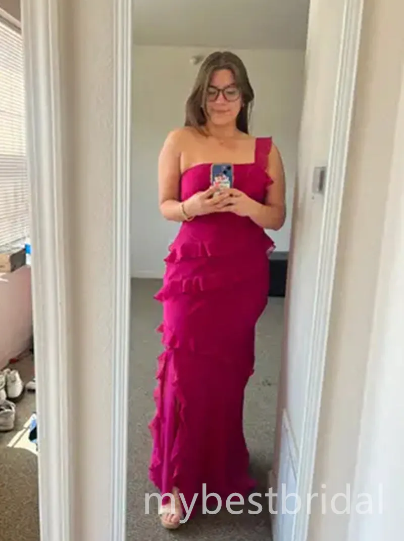 Azalea One Shoulder Ruffles Sleeveless Mermaid Long Prom Dress,PDS11673