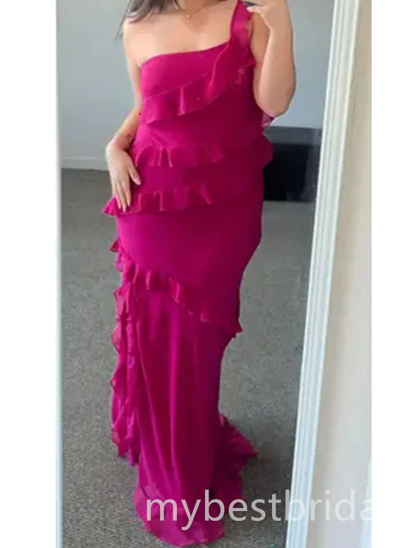 Azalea One Shoulder Ruffles Sleeveless Mermaid Long Prom Dress,PDS11673
