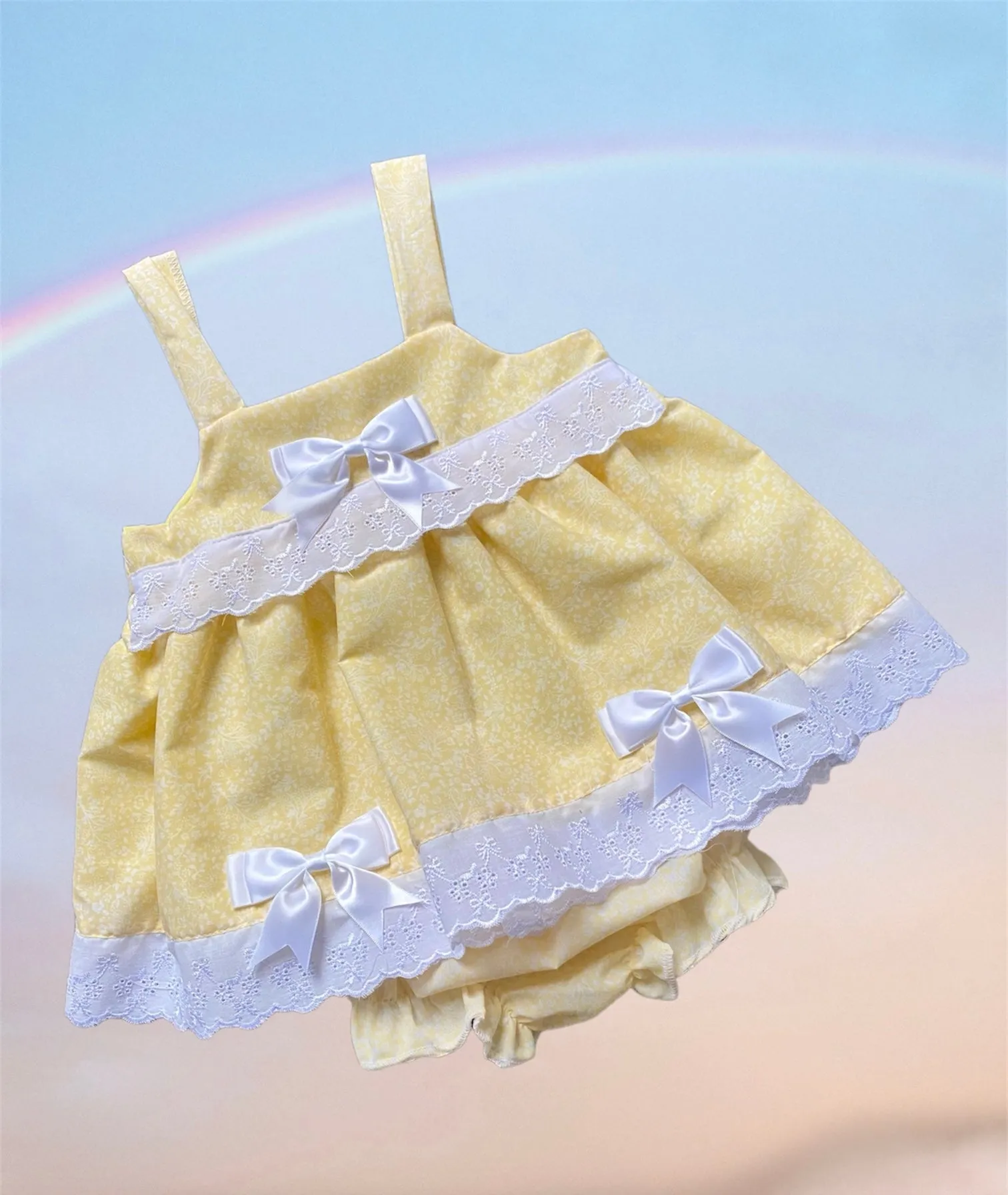 Baby Girls spanish Lemon  Two Piece Dress Set lace & bows