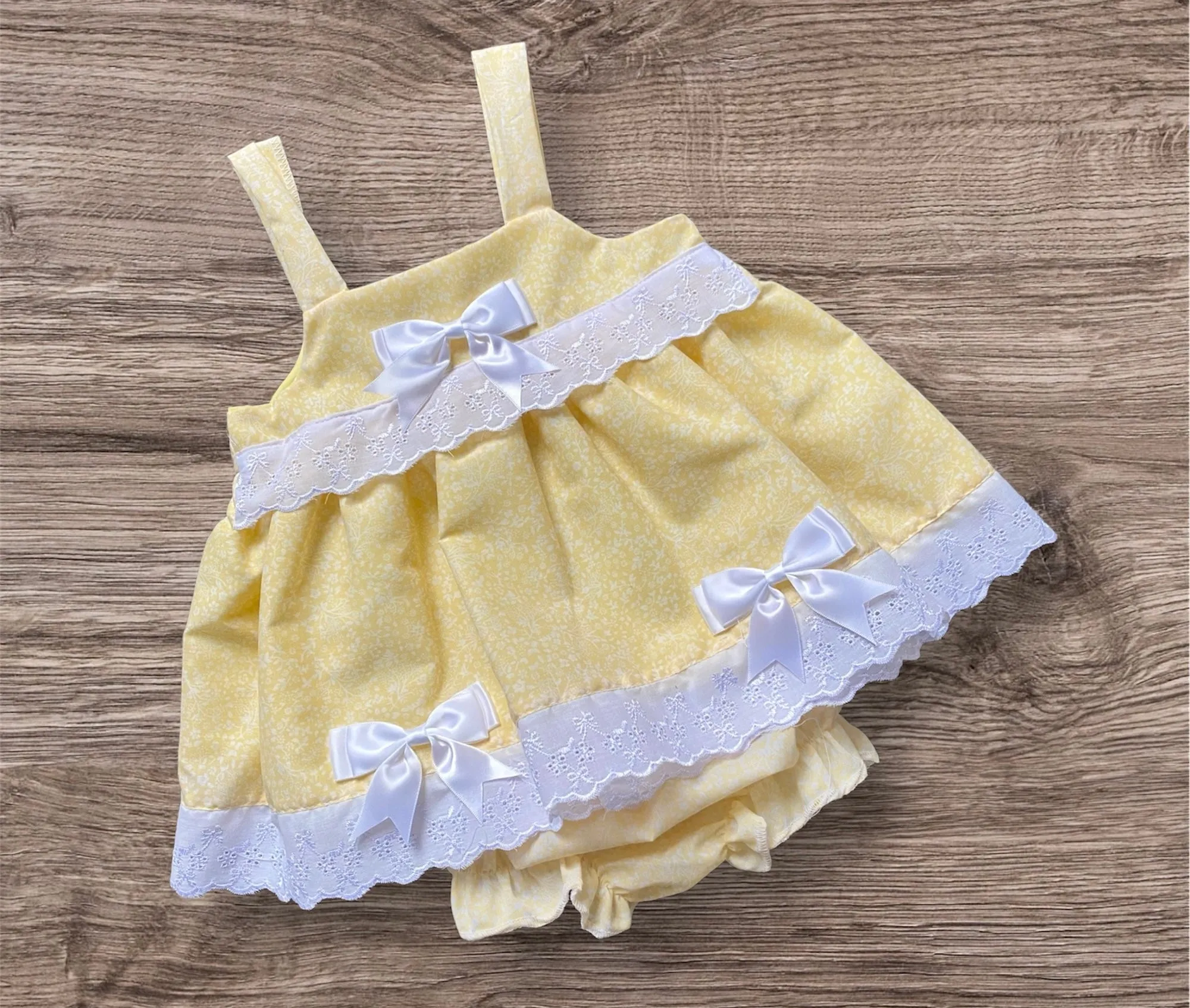 Baby Girls spanish Lemon  Two Piece Dress Set lace & bows